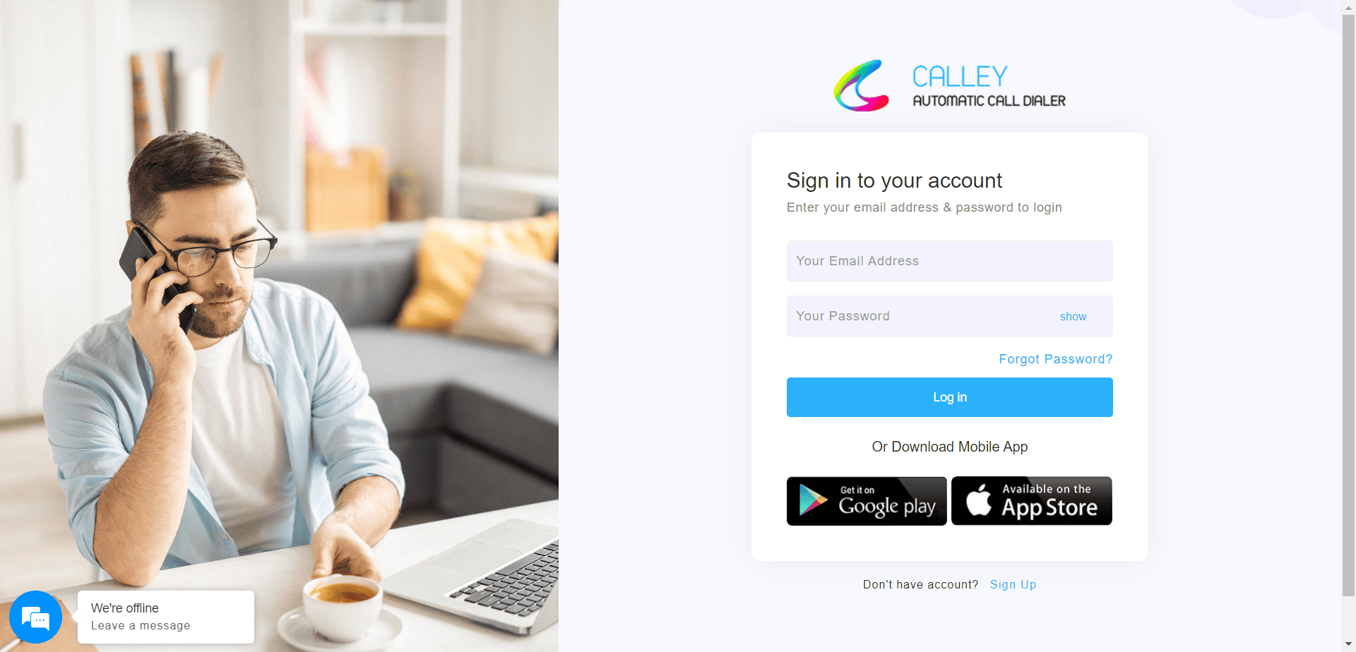 Login to Calley Web Panel to Call from Browser