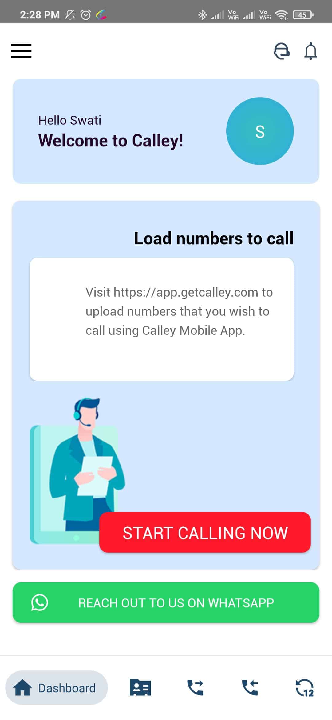 Login to Calley Mobile App with same Login Details 