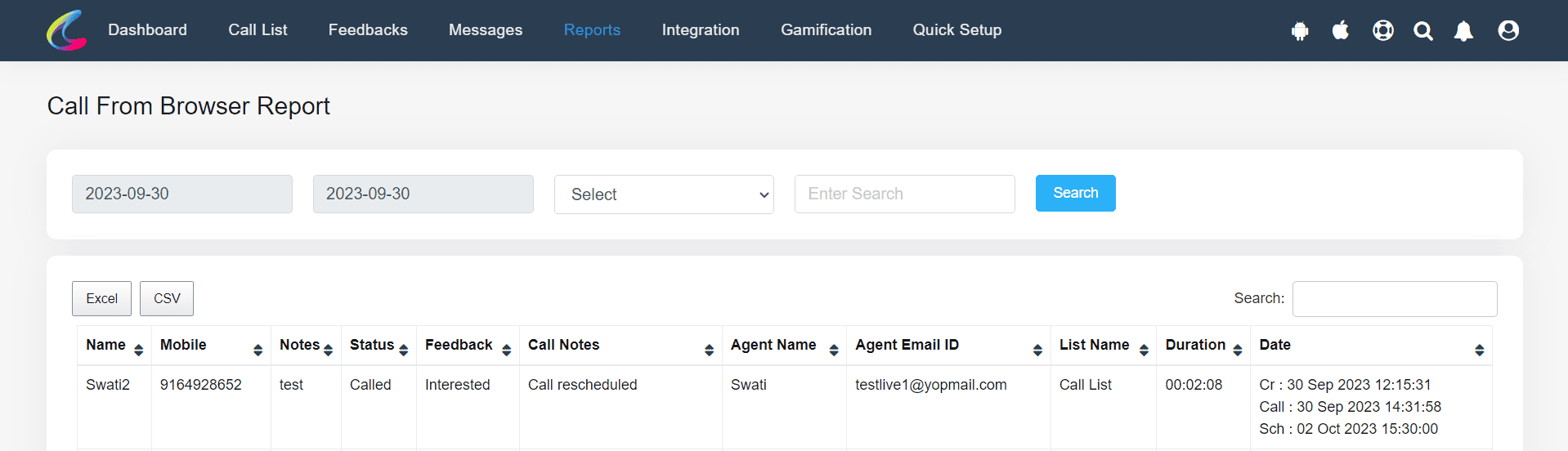 Reporting for Calls made from Browser