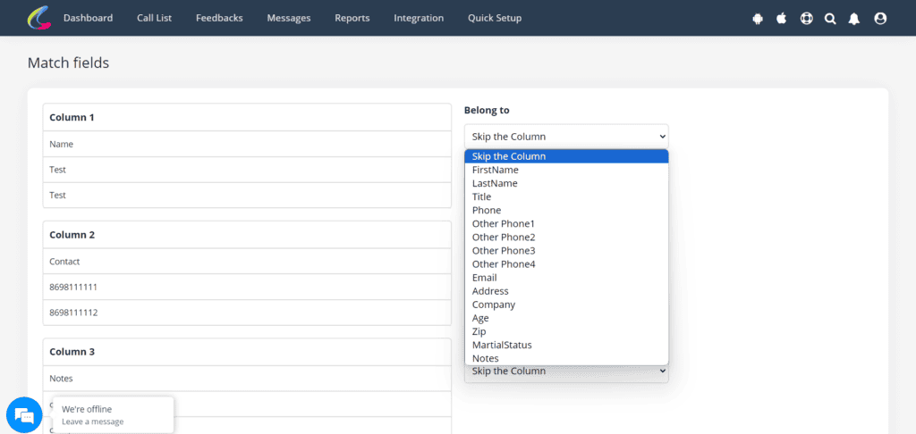 Map Fields in XLS to that on the Calley Web Panel