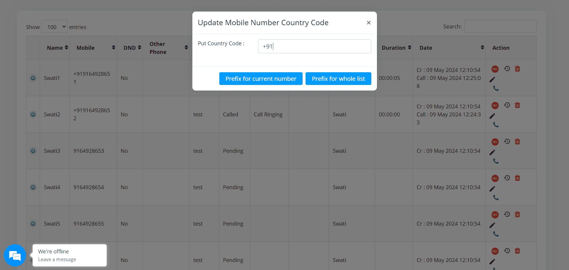 As the call get's triggered for a list there is a country code validation that we need to check