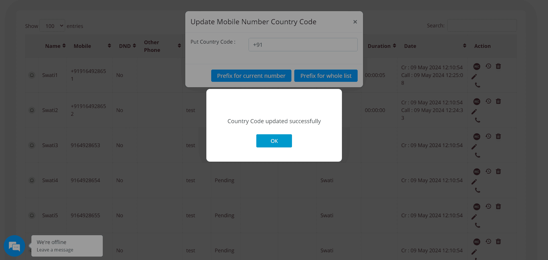You can set a country code for the whole list