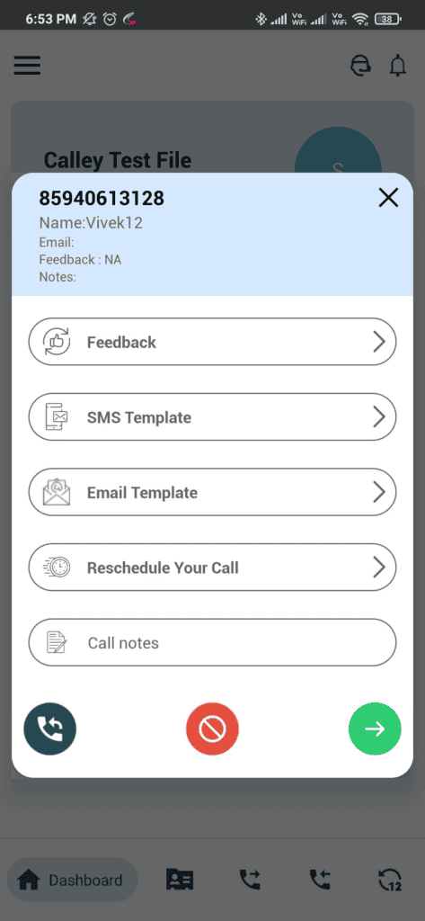 Post Call Feedback Screen